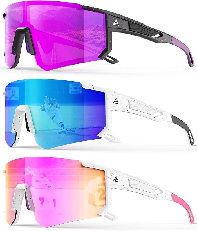 Polarized Sports Sunglasses for Men Women, UV400 Protection Mens Sunglasses Wrap Around Sun Glasses for Cycling Running