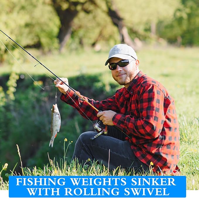 Seenelling 20 Pcs Brass Fishing Sinker Swivel Fishing Weights Saltwater Bullet Sinkers Drop Shot Weight Egg Sinkers with Swivel Rolling Removable Freshwater