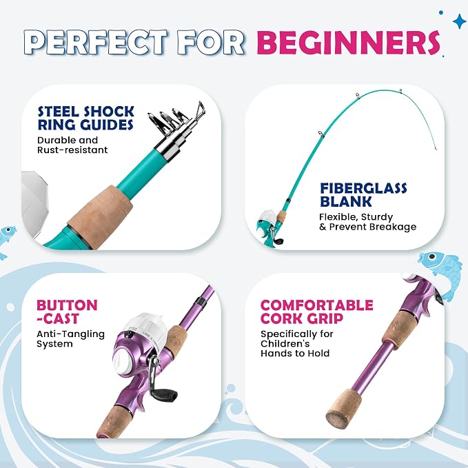 Kids Fishing Pole, Portable Telescopic Kids Fishing Poles for Boys Girls Youth, Fishing Rod and Reel Combo
