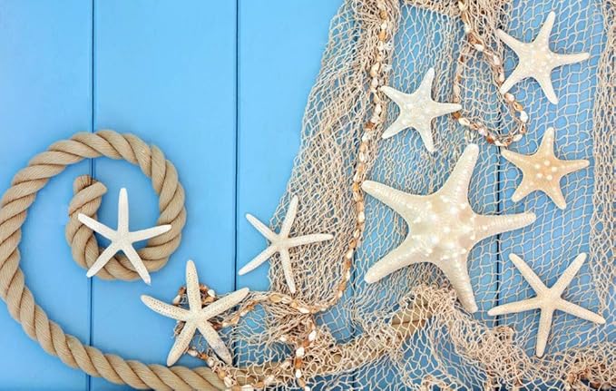 79 x 59 inch Nature Fish Net Wall Decoration with Colorful Sea Shells and 10 Pcs Natural Starfish Ocean Themed Mediterranean Style Fishing Net for Beach Party,Wedding,photography Wall Decoration