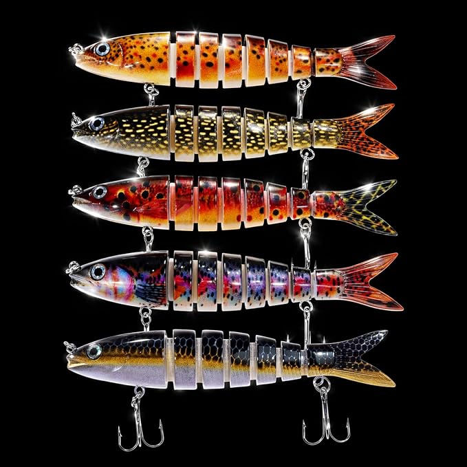 Bass Fishing Lures, Jointed Swimbait Glide Bait for Bass, Trout & Pike – Lifelike Fishing Lure with 3D Eyes, Built-in Rattle Chamber, Triple Hook – Realistic Fishing Lures for Freshwater & Saltwater