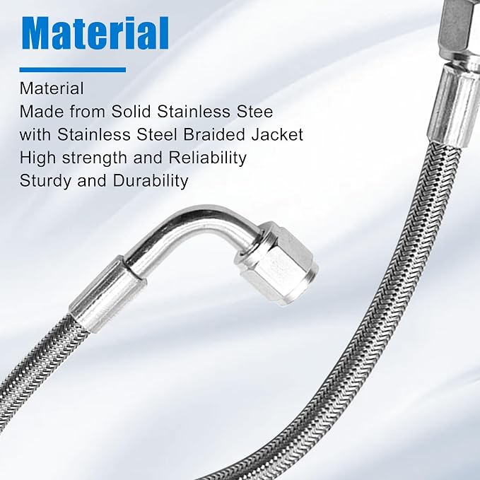 GXARTS 4AN Turbo Oil Feed Line - 12" Stainless Steel Braided Hose - 90 Degree Straight End Straight Hose End 4AN Pressure Stainless Remote Turbocharger Oil Drain Return PTFE Line End
