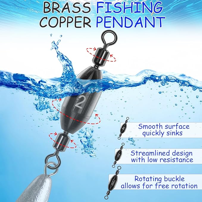 15Pcs Fishing Weights Swivel Bullet Sinkers Brass Fishing Weights Saltwater Freshwater Bass Sinker Fishing Weights with Swivel Rolling
