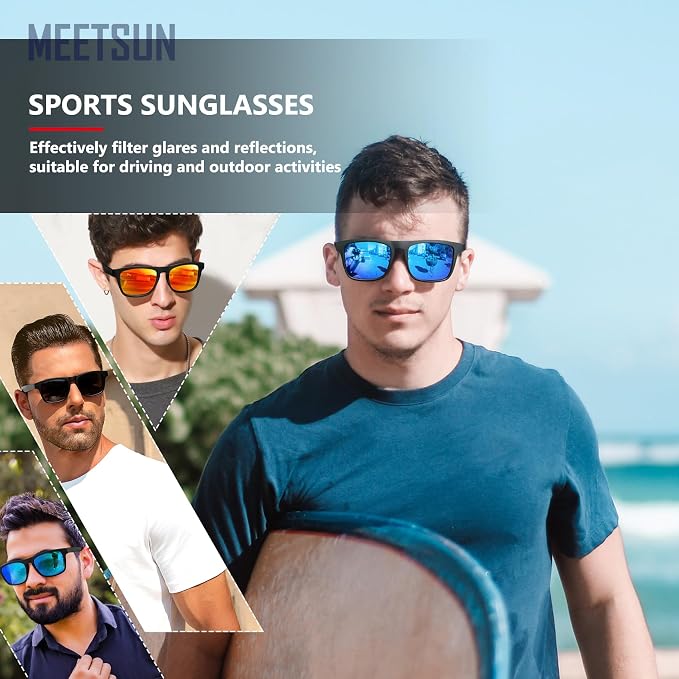 MEETSUN Polarized Sunglasses For Men Women UV Protection Square Frame Sport Fishing Driving Sunglasses