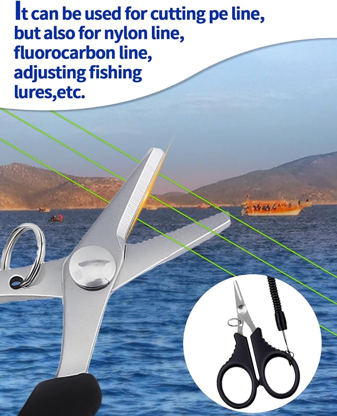6 Pieces Fishing Scissors, Stainless Steel Fishing Line Cutter &braided Line Cutter, Cutters with Titanium Coating-Fishing with Hook and Retractable Coil Lanyards Fishing Accessories (Silver)