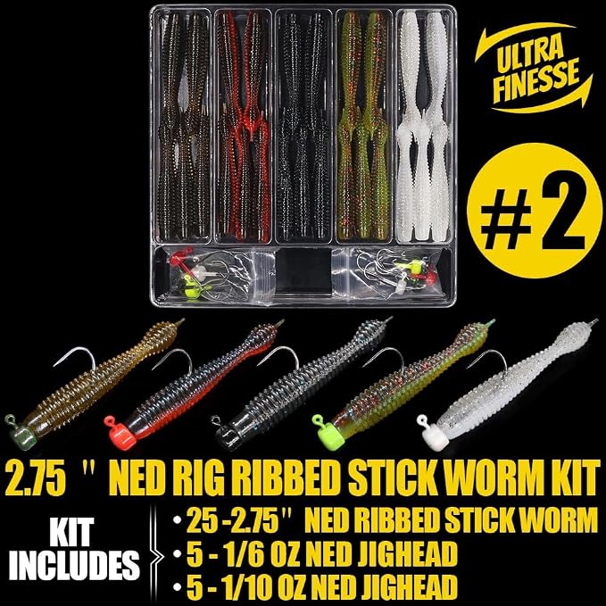 Ned-Rig-Kit-Finesse-Baits-Soft-Plastic-Worms-Fising-Lure for Bass Stick Swimbait Minnow Crawfish Lures Shroom Ned Jig Head Kit
