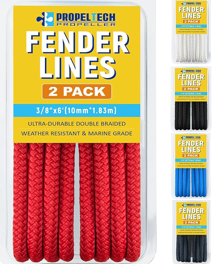 2 Pack 3/8'' x 6' Boat Fender Lines for Mooring, Docking Ties & Small Boat,Premium Marine- Grade Double Braided Nylon Boat Rope with a 5" Eyelet,Anti-Wear & Weather-Resistant-Red