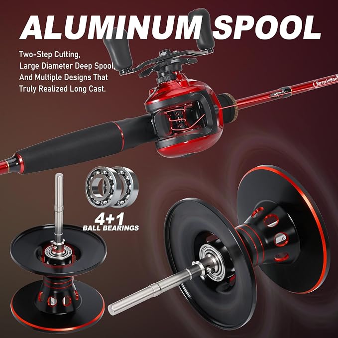 Sougayilang Fishing Rod and Reel Combo，Baitcaster Combo,5.9ft/6.9ft Carbon Fishing Pole,Lightweight Aluminum Spool Reel,Stainless-Steel Guides & Ergonomic Cork Grip