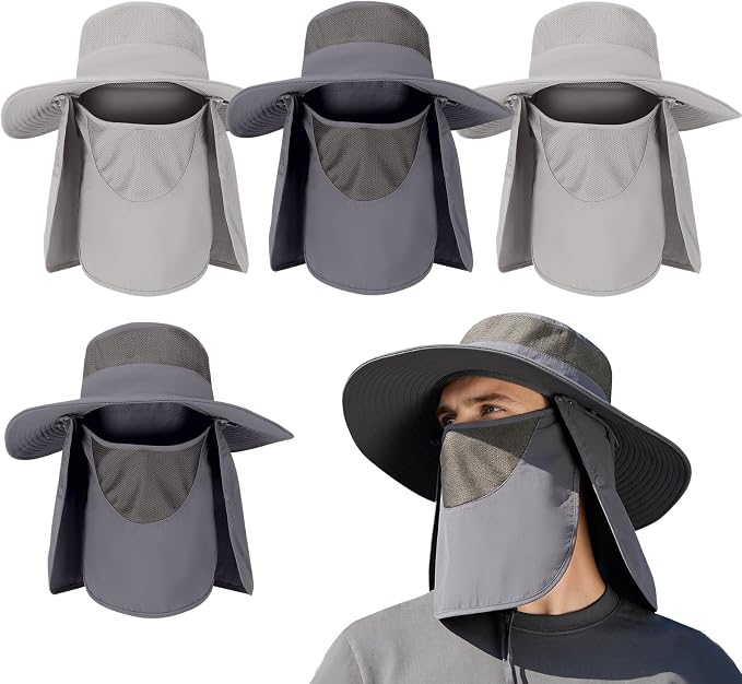 4 Pack Sun Hats for Men Women UPF 50+ Wide Brim Fishing Bucket Hat Summer Outdoor UV Protection Adjustable Neck Flap