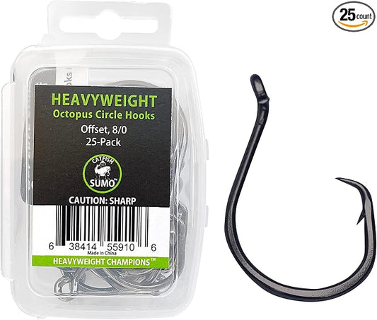Heavyweight Catfish Hooks - Offset Octopus Circle Hooks - 25 Pack