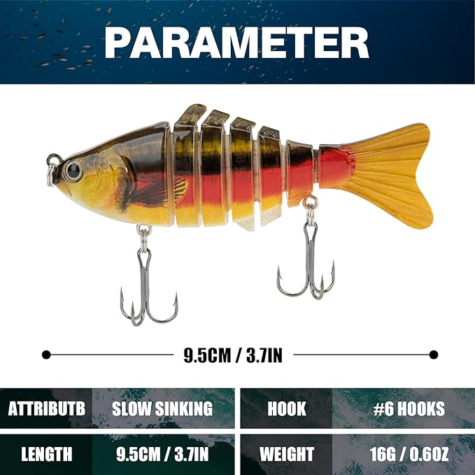 Syosisny 3PCS Premium Segmented Fishing Lures Set, Multi-Jointed Hard Baits with 3D Eyes & Realistic Swimming Action, Sharp Treble Hooks for Bass, Trout, Walleye, Freshwater & Saltwater Swimbait