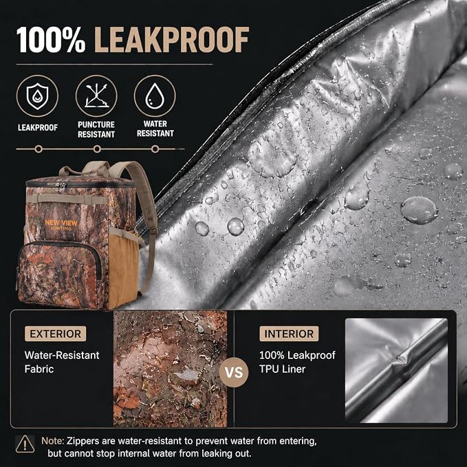 Backpack Cooler, 42 Can 16mm Leakproof Soft Cooler Backpack, Waterproof & Lightweight Camo Lunch Backpack for Work, Fishing, Beach, Day Trips, Large Capacity with Dry/Wet Storage