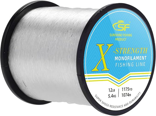 SF Monofilament Fishing Line Premium Spool X-Strong Mono Nylon Material Leader Line for Saltwater Freshwater 8/10/12/15/20/25/30/40/50/60/80/100LB