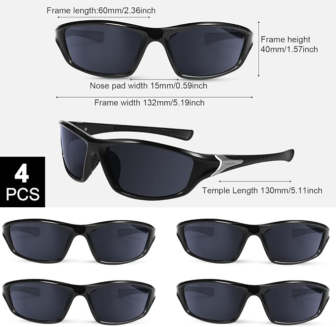 TOODOO 4 Pairs Men Polarized Sunglasses with UV Protection Driving Glasses Sports for Sport Outdoor Activities