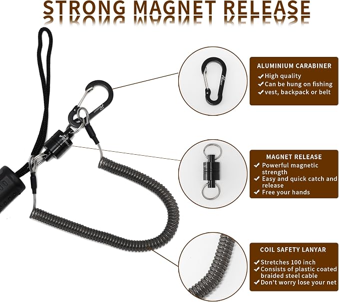 GOODCAT Fly Fishing Net, Bass Trout Landing Net, Folding Fishing Nets Fresh Water, Safe Fish Catching or Releasing, Fly Fishing net Magnetic Release