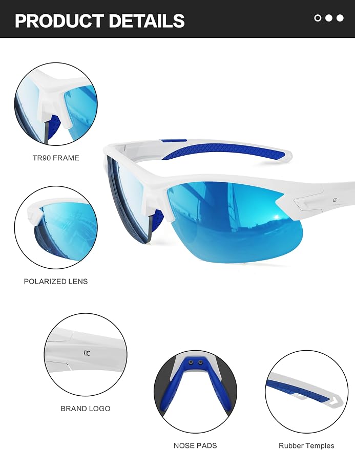 BIRCEN Mens Polarized Sunglasses for Sports: TR90 Lightweight Sun Glasses Wrap Around Shades for Fishing Driving Cycling