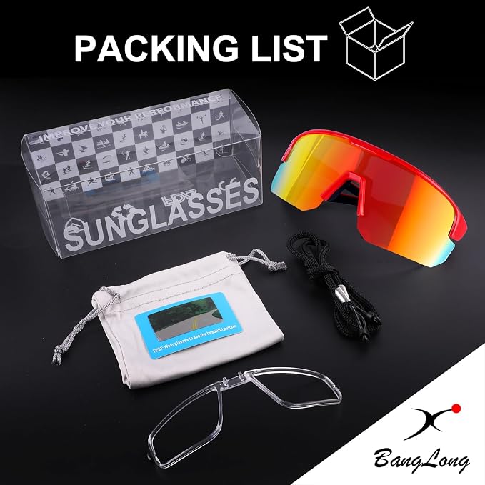 BangLong Lightweight Polarized Sports Sunglasses for Men Women, UV400 Protection Wrap-Around Sunglasses for Running Cycling