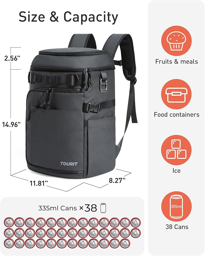 TOURIT Cooler Backpack 32 Cans Large Capacity Insulated Backpack Cooler Bag for Men Women to Picnic, Hiking