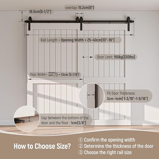 4-14FT Bypass Sliding Barn Door Hardware Kit Single Track System Carbon Steel Basic Roller Hanger Easy to Install Fit Double 66" Wide Doors Panels (11ft Single Track Bypass)