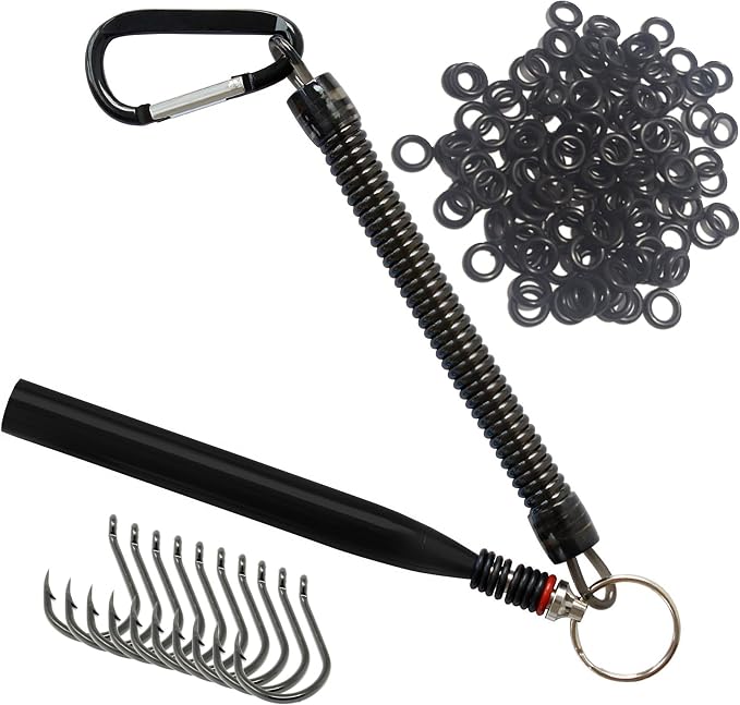 Reaction Tackle Wacky Rig Tool and O-Rings for Soft Plastic Worms, Bass Fishing Wacky Rig and Neko Rig Stick Bait Setup for Largemouth and Smallmouth