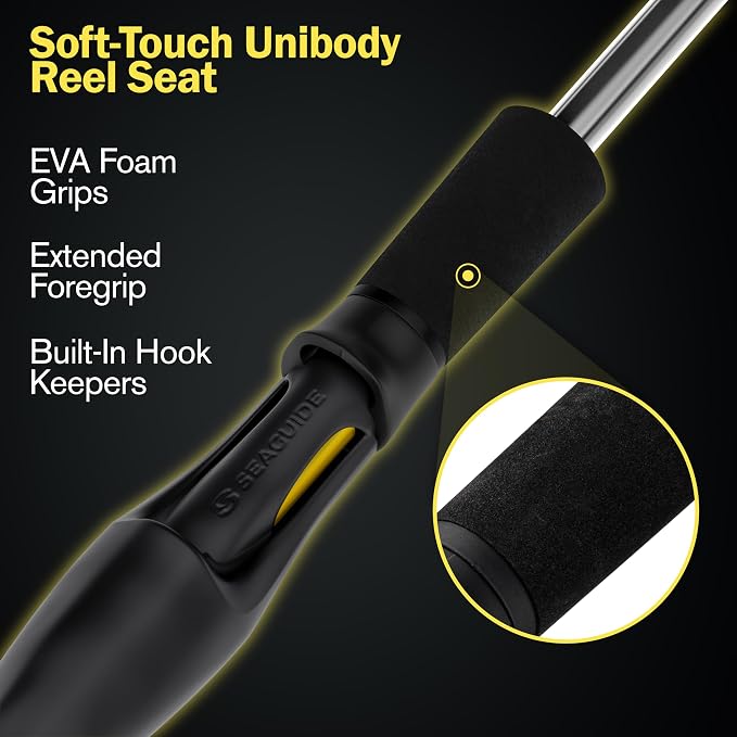 Next 1 Freshwater Bass Fishing Rod, 6'8"-7'6", 20/30-Ton Graphite, SeaGuide Zirconia Guides, 1-Piece Baitcaster Rod for Crankbait, Swimbait, BFS
