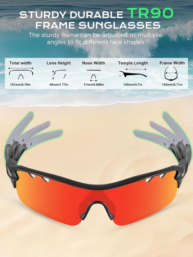 BangLong Polarized Cycling Sunglasses for Men Women, 26g Sports Sunglasses with 5 Lenses for Running Fishing Baseball Driving