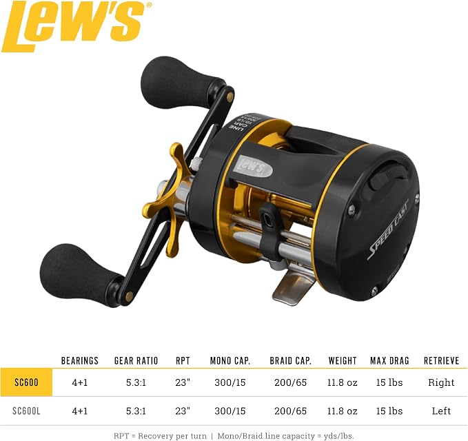 Lew's Speed Cast 5.3:1 Right Hand Casting Reel, Black/Gold