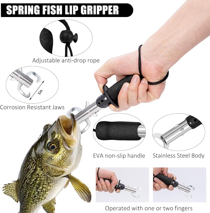 Fishing Pliers Kit with Line Cutter & Lip Gripper - Saltwater & Freshwater Fishing Tools for Anglers - Steel Fishing Gear with Lanyard - Portable Fishing Accessories Kit