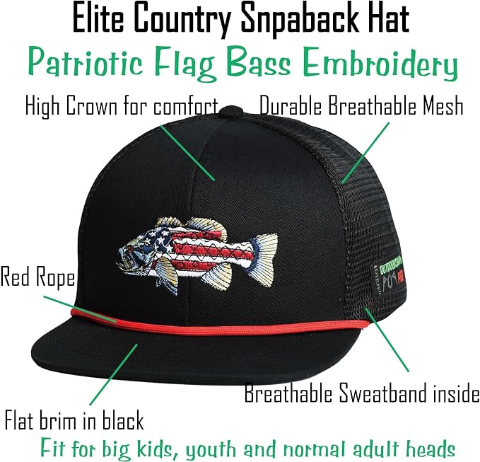 EDTREK Elite Youth Country Hat for Big Kids - Boys Snapback Hat with Flat Brim