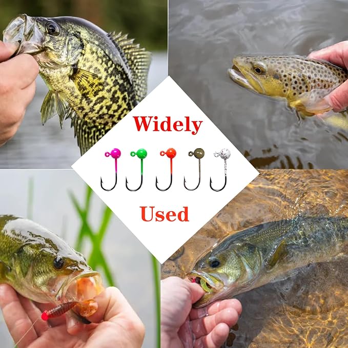 Fly Tying Jigs Kit,Small Jig Heads for Fly Fishing,60pcs Round Ball Crappie Jigs DIY Crappie Trout Tying Flies Ice Fishing 1/80oz 1/32oz 1/28oz 1/16oz