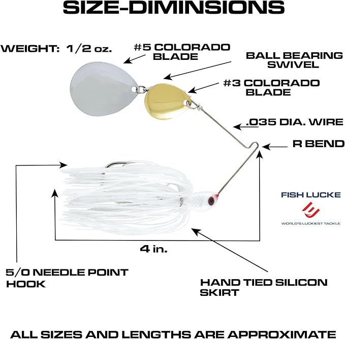 Luck E Strike Jimmy Houston Legends Spinner Bait with Colorado Blades (1/2 Ounce Spinnerbait) 5/0 Hook