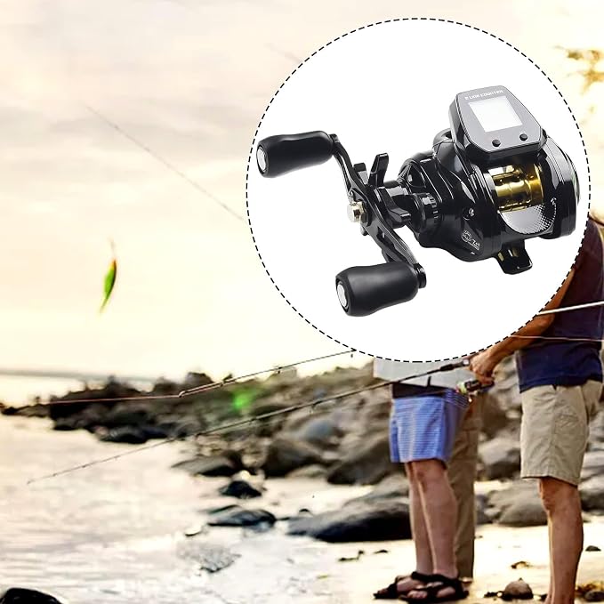 Digital Baitcasting Fishing Reel with Bite Alarm and Line Counter, 7.2:1 High Speed Gear Ratio, USB Rechargeable, 0-12 Adjustable Braking System