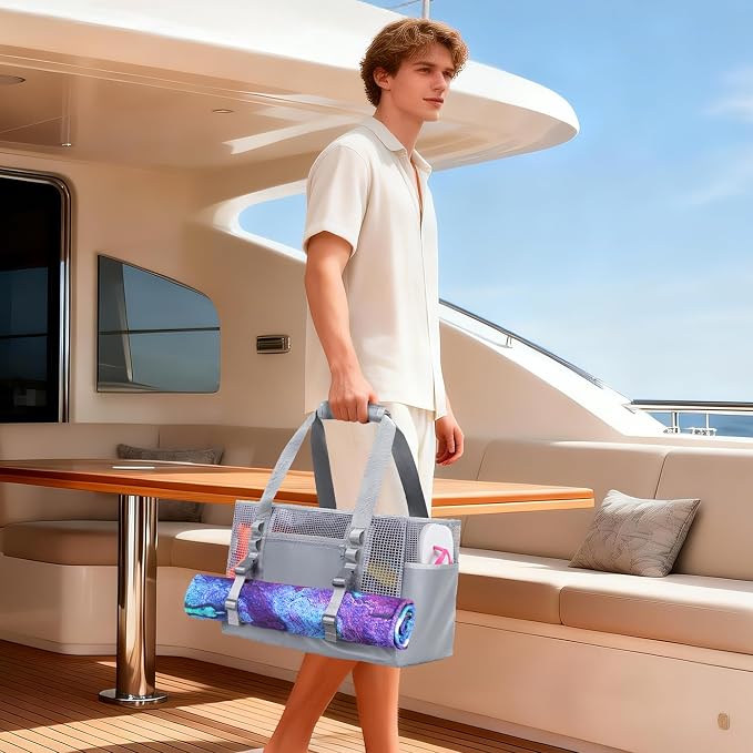 Yarwo Boat Gear Tote Bag, 35.5L Waterproof Boat Accessories Organizer with Marine-grade Coated Mesh and Wet Dry Pockets