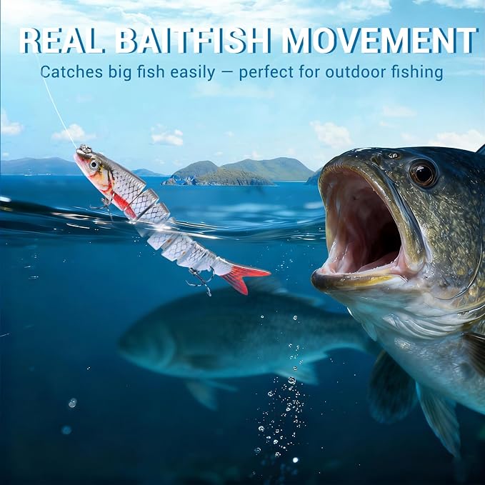 Keenjorika Fishing Lures Multi Jointed Fish Fishing Kits, Slow-Sinking Lifelike Segmented Swimbait Crankbaits, Realistic Swimming Action for Bass, Trout, Pike & Walleye, Freshwater and Saltwater