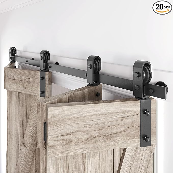 52" Bifold Sliding Barn Door Hardware Track Kit,Side Mounted Black J Shape Roller,Smoothly and Quietly,Assembly Easy,Fit Four 12" Bi-Folding Doors (Door Not Included)
