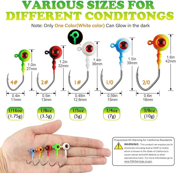 LUCKYFISHING Jig Heads Crappie Jigs Walleye Jigs Heads for Fishing Gifts for Men 1/16oz 1/8oz 1/5oz 1/4oz 3/8oz