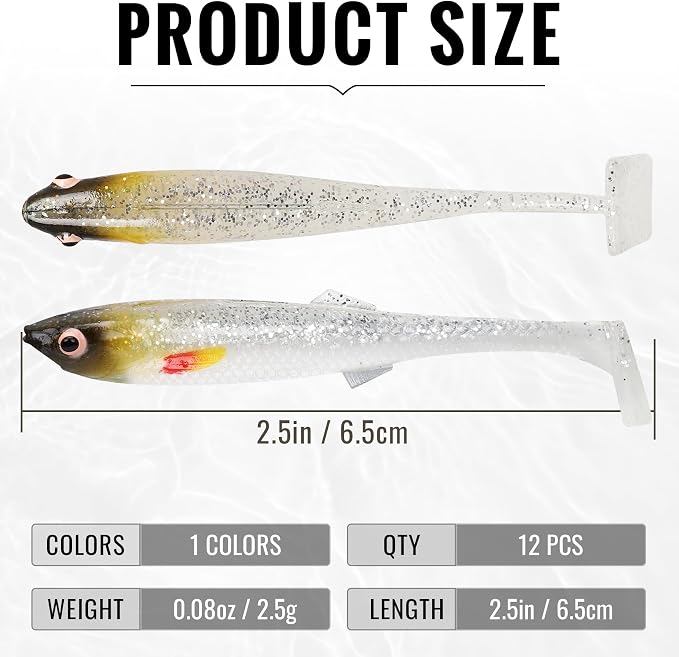 TRUSCEND Shadtale Easy Catch Soft Fishing Lures, Unique Vibration and Action for Various Rigs, Paddle Tail Swimbaits Trailer for Bass, Trout, Crappie, Walleye, Redfish, Saltwater & Freshwater Fishing
