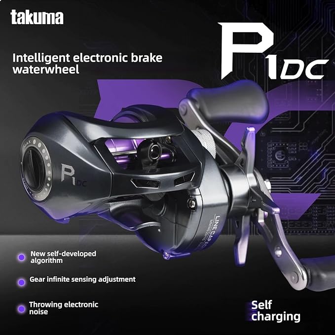 Electronic Brake baitcasting Reel Takuma P1DC Electronic Intelligent Brake Baitcasting, Self-Powered with Gear Infinite Sensing Adjustment, Digital Control smart Lure Fishing Lure Reel