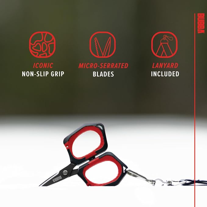 Bubba Micro Fishing Shears with Lanyard, Titanium-Nitride Coated Blades, Cuts through Monofilament, Fluorocarbon, and Braided Line, For Fishing