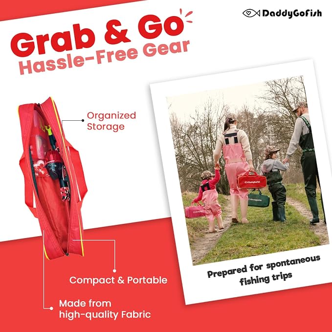 DaddyGoFish Kids Fishing Pole - Rod Reel Combo Tackle Box Starter Set - First Year Small Dock Gear Kit for Boys Girls Toddler Youth Age Beginner Little Children Junior Anglers