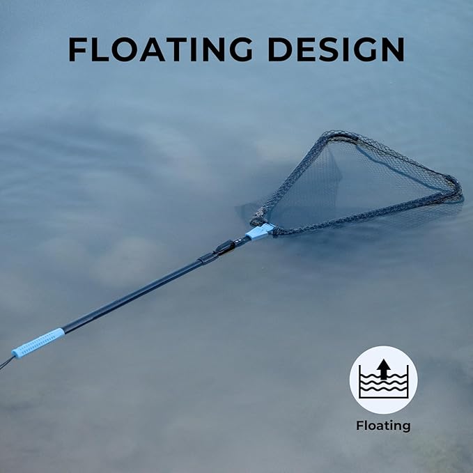 Calamus Triangle Fishing Net, Foldable, Lightweight & Strong Landing Net with Non-Slip Elastomer Handle, Built-in Elastic Lanyard and Belt Clip, Fishing Gear - Gift for Men