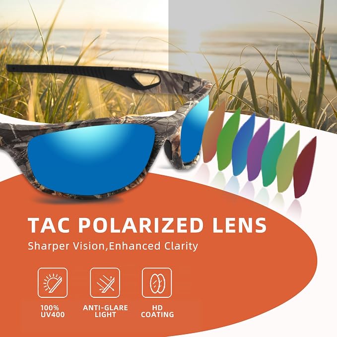 Camo Polarized Wrap-around Sport Sunglasses for Men Women UV400 Driving Fishing Hunting Sun Glasses