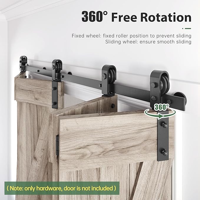 52" Bifold Sliding Barn Door Hardware Track Kit,Side Mounted Black J Shape Roller,Smoothly and Quietly,Assembly Easy,Fit Four 12" Bi-Folding Doors (Door Not Included)