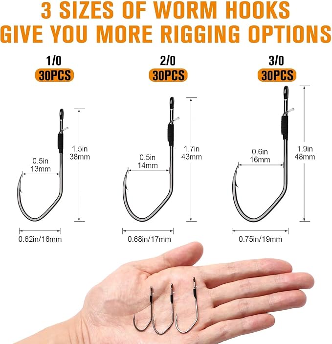Dovesun Weedless Worm Hooks Wacky Rig Hooks Texas Rig Hooks 30PCS Professional V Bass Fishing Hooks for Freshwater Saltwater 1/0 2/0 3/0