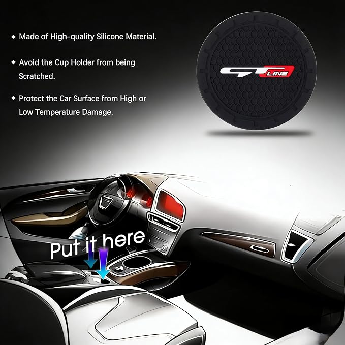 2 Pack GT line Car Cup Holder, Non-Slip Cup Coasters for Fashion car Interior Accessories,Decorative Car Cup Mat, Diameter 2.75 Inch