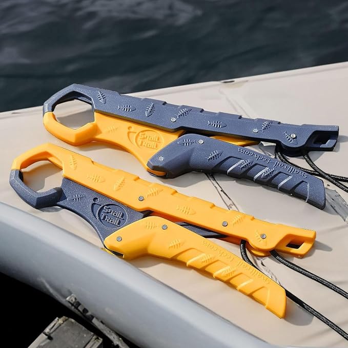 SNAIL TRAIL 7.5''/9'' Floating Fish Gripper, Fishing Grabber, Catfish Mouth Pliers, Caught Bass Holder, Digital Scale Hook Clamp, Saltwater Lip Grip Tool with Lanyard, Gifts for Men