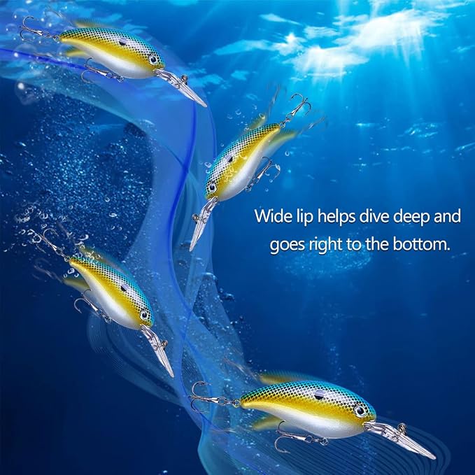 Crankbait Crank Bait Bass Fishing Lures, Square Bill Crank baits for Bass，Deep Diving Crankbaits，Fly Fishing Lures for Freshwater/Saltwater Trout Bass Snapper Walleye Crappie