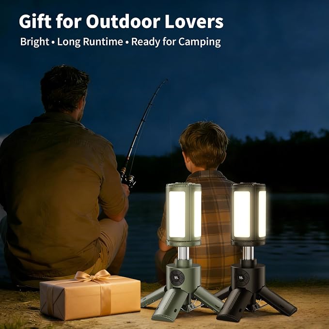 Telescopic Camping Light, Portable Camping Light with Stand, 14000mAh Rechargeable Camping Lantern, IPX6 Waterproof, Dimmable Outdoor Work Light for Emergency, Hiking, Fishing, Backyard
