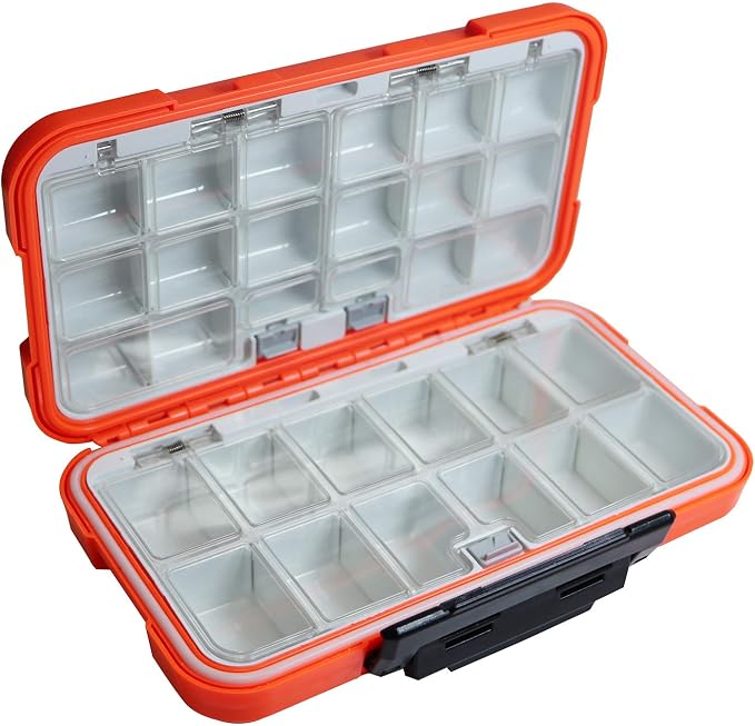 SMALL Fishing Tackle Box, Floating Storage Box, Double-Sided Fishing Lure Box with Adjustable Dividers Storage Jewelry Organizer Making Kit Container for Lure Hook Beads Earring Tool(Orange)