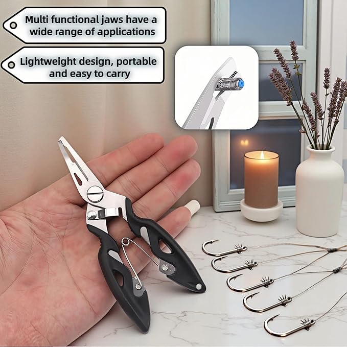 Multitool Fishing Pliers, Stainless Steel Multi-Tool with Spring-Loaded Design, Anti-Slip Grip, Line Cutter, Hook Remover for Saltwater Fishing